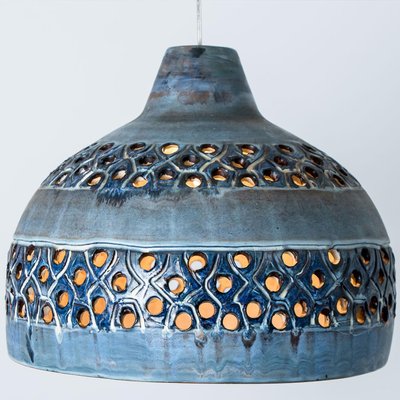 Bowl Blue Ceramic Pendant Light, Denmark, 1970-VDW-1756156