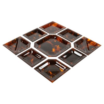 Bowl Centerpiece Trays in Tortoiseshell Acrylic Glass, Italy, 1970s, Set of 9-LYQ-2020940