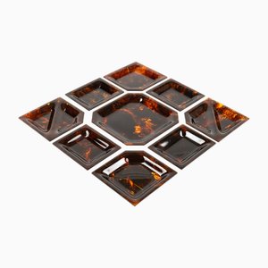 Bowl Centerpiece Trays in Tortoiseshell Acrylic Glass, Italy, 1970s, Set of 9-LYQ-2020940