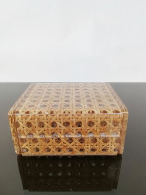 Box & Holder for Lighter in Acrylic & Wicker, Italy, 1970s-UIW-1378317