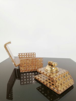 Box & Holder for Lighter in Acrylic & Wicker, Italy, 1970s-UIW-1378317