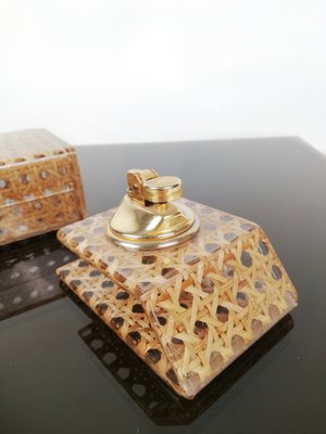 Box & Holder for Lighter in Acrylic & Wicker, Italy, 1970s-UIW-1378317