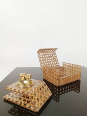 Box & Holder for Lighter in Acrylic & Wicker, Italy, 1970s-UIW-1378317