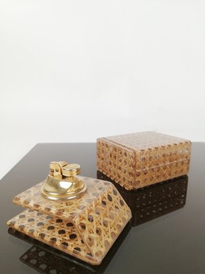 Box & Holder for Lighter in Acrylic & Wicker, Italy, 1970s-UIW-1378317