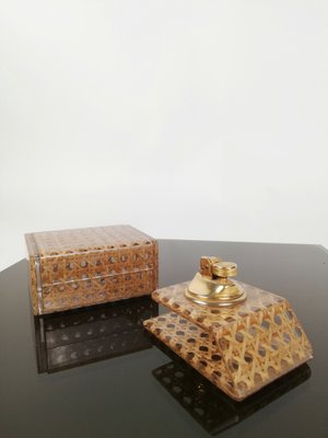 Box & Holder for Lighter in Acrylic & Wicker, Italy, 1970s-UIW-1378317