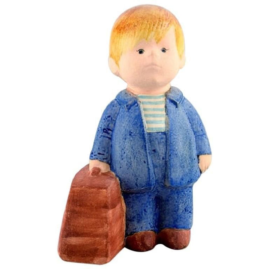 Boy with Bag Figure in Glazed Ceramic by Lisa Larson for Gustavsberg