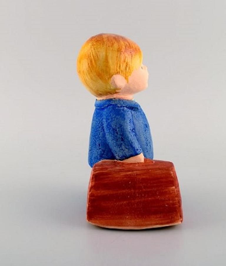 Boy with Bag Figure in Glazed Ceramic by Lisa Larson for Gustavsberg