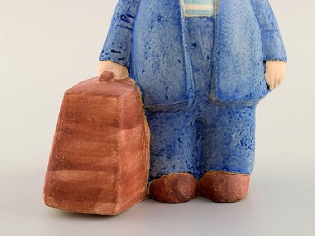 Boy with Bag Figure in Glazed Ceramic by Lisa Larson for Gustavsberg