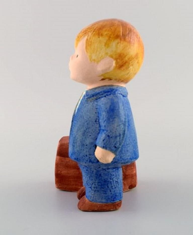 Boy with Bag Figure in Glazed Ceramic by Lisa Larson for Gustavsberg