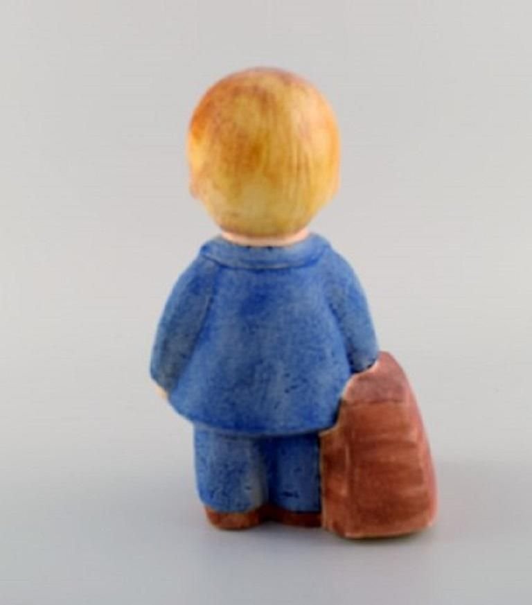 Boy with Bag Figure in Glazed Ceramic by Lisa Larson for Gustavsberg