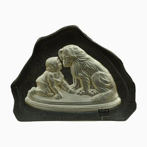 Boy with Dog Bookend in Glass by Paul Isling for Nybro Glasbruk-KDW-1306208