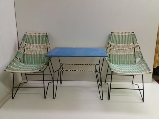 Braided Armchairs & Vertex Table, Czechoslovakia, 1960, Set of 3-TZ-1134360