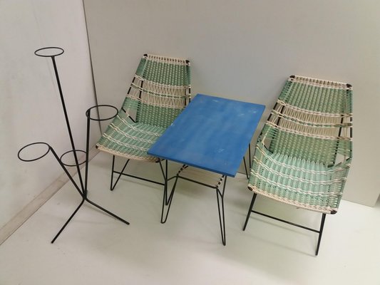 Braided Armchairs & Vertex Table, Czechoslovakia, 1960, Set of 3-TZ-1134360