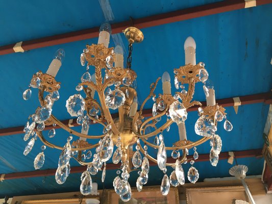 Bras & Crystal Chandelier, 1960s-WQQ-618526