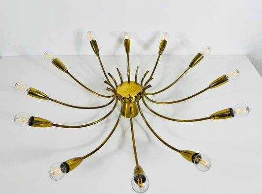 Brass 12-Arm Sputnik Chandelier Attributed to Arredoluce, 1950s