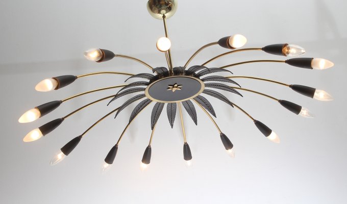 Brass 16-Armed Sputnik Chandelier, 1950s-PF-935313