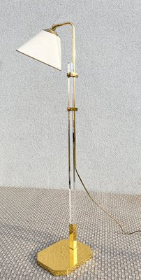 Brass & Acrylic Glass Adjustable Floor Lamp, 1970s