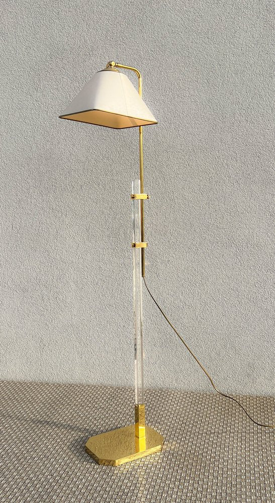 Brass & Acrylic Glass Adjustable Floor Lamp, 1970s