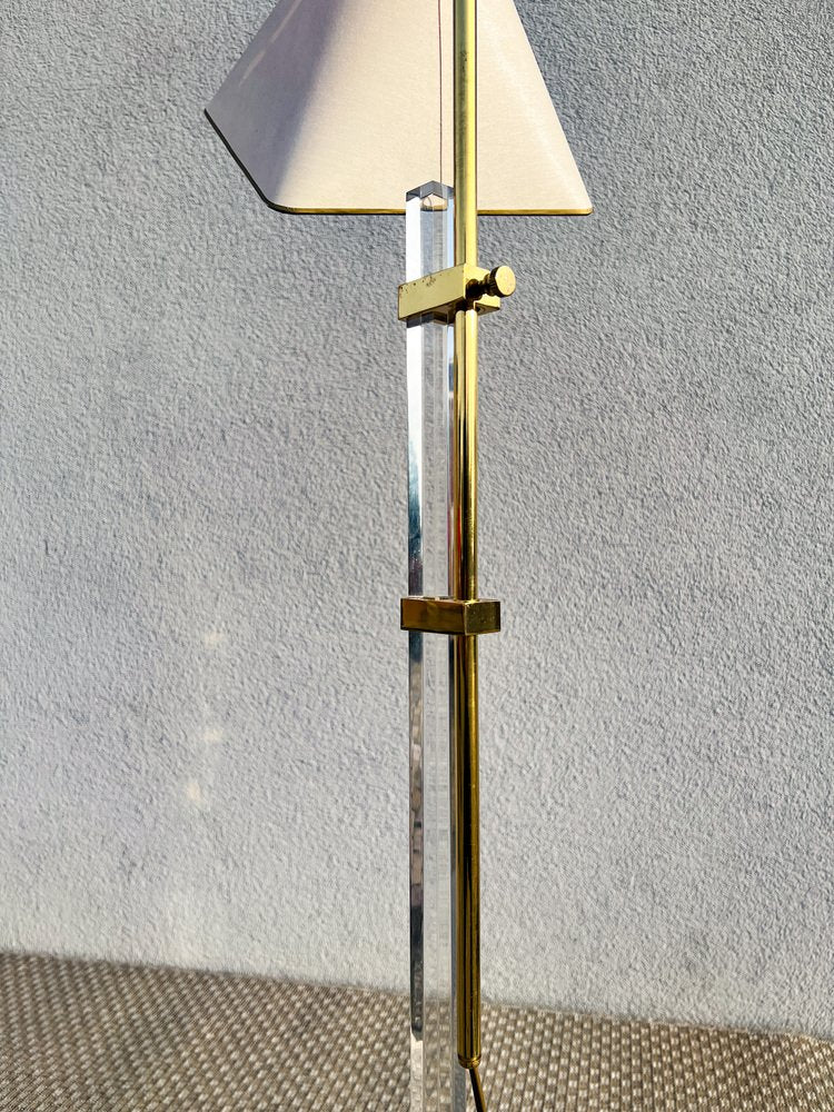 Brass & Acrylic Glass Adjustable Floor Lamp, 1970s