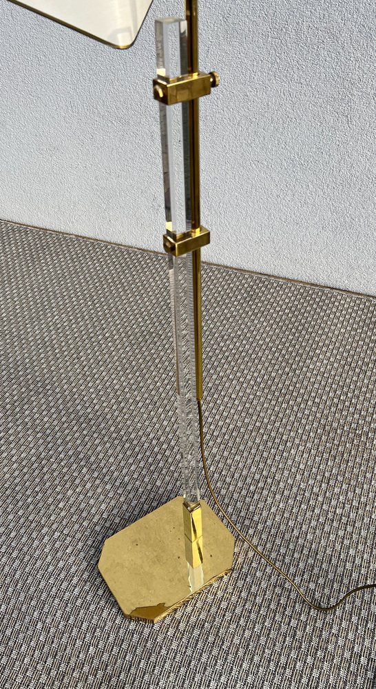 Brass & Acrylic Glass Adjustable Floor Lamp, 1970s