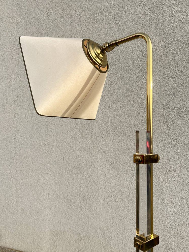 Brass & Acrylic Glass Adjustable Floor Lamp, 1970s