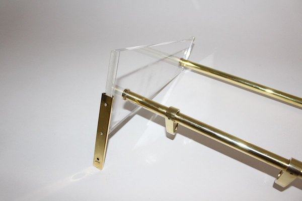 Brass Acrylic Glass Beechwood Gold White Coat Rack with 6 Cloth Hangers, 1950s-NB-852952