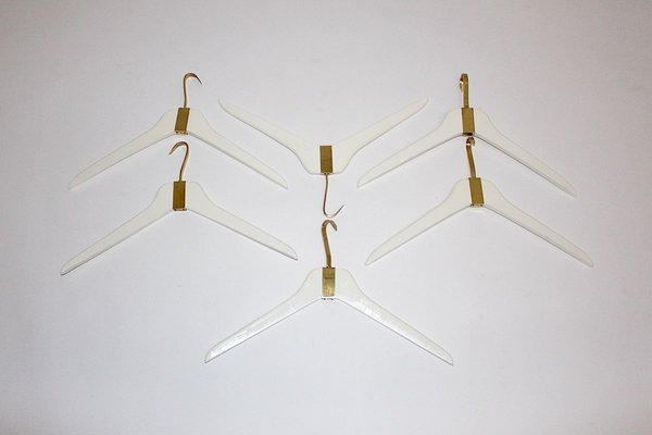 Brass Acrylic Glass Beechwood Gold White Coat Rack with 6 Cloth Hangers, 1950s-NB-852952