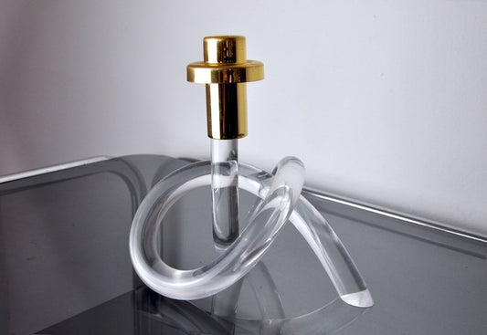 Brass & Acrylic Glass Pretzel Candleholder by Dorothy Thorpe, 1970s