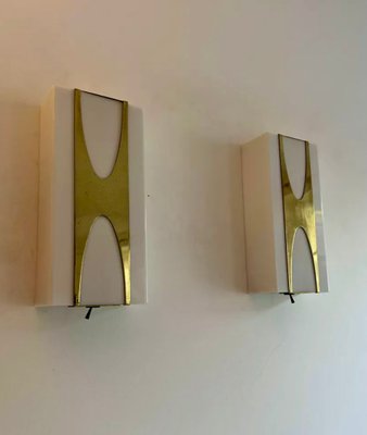 Brass & Acrylic Glass Wall Lights by Loewy for Hilton, France, 1965, Set of 2-KAI-2035450