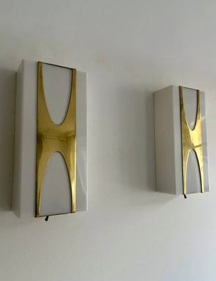 Brass & Acrylic Glass Wall Lights by Loewy for Hilton, France, 1965, Set of 2-KAI-2035450