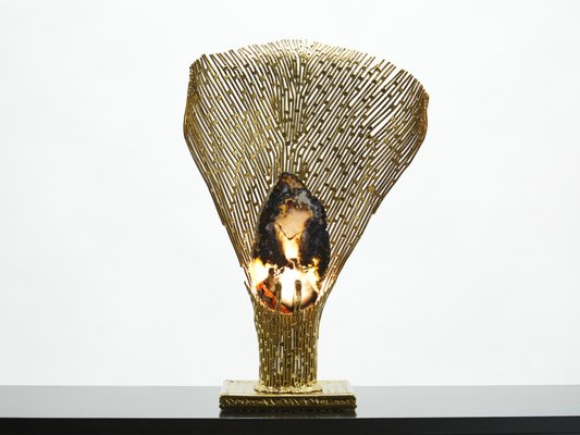 Brass Agate Stone Nefertiti Table Lamp byHenri Fernandez, 1970s-YJA-1362138