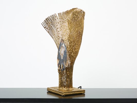 Brass Agate Stone Nefertiti Table Lamp byHenri Fernandez, 1970s-YJA-1362138