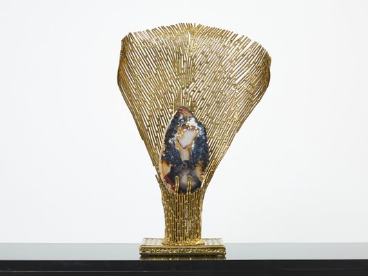 Brass Agate Stone Nefertiti Table Lamp byHenri Fernandez, 1970s-YJA-1362138