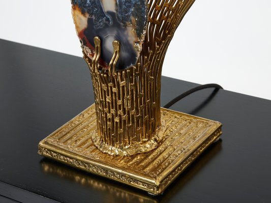 Brass Agate Stone Nefertiti Table Lamp byHenri Fernandez, 1970s-YJA-1362138