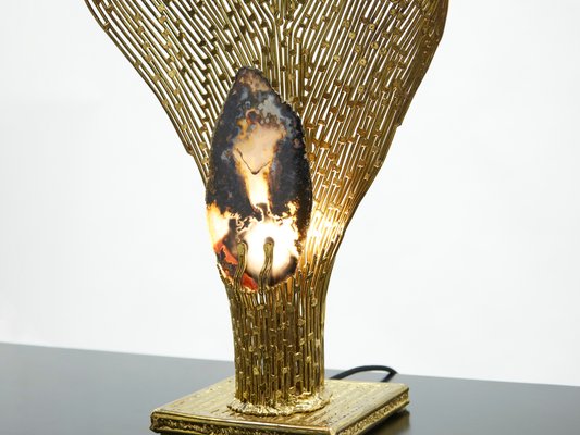 Brass Agate Stone Nefertiti Table Lamp byHenri Fernandez, 1970s-YJA-1362138