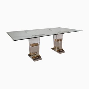 Brass and Acrylic Glass Dining Table by Charles Hollis Jones-GNW-1268137