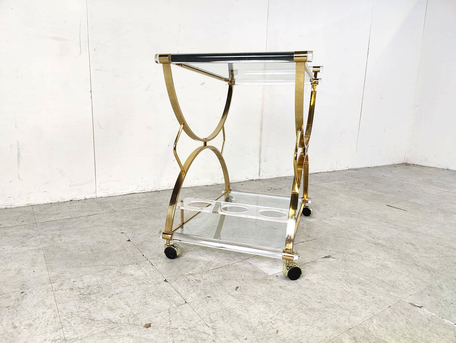 Brass and Acrylic Glass Drink Trolley, 1970s