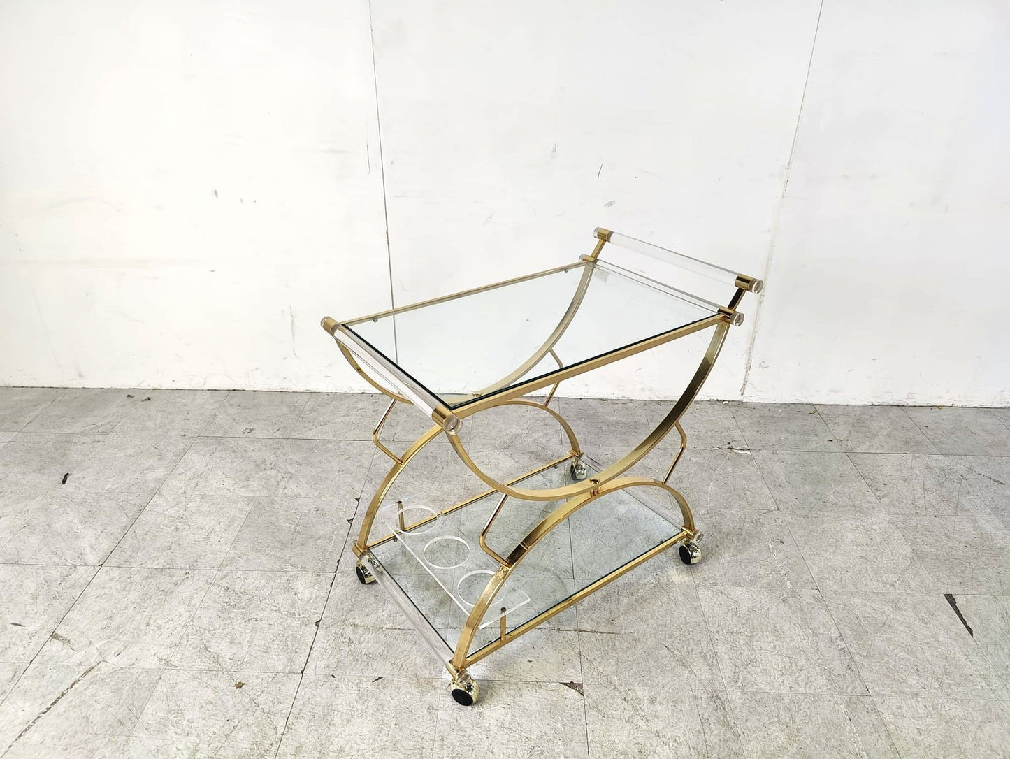 Brass and Acrylic Glass Drink Trolley, 1970s