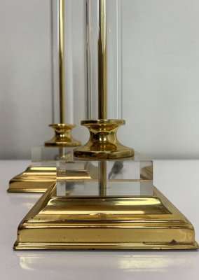 Brass and Acrylic Table Lamps, 1970s, Set of 2-WZZ-1719383