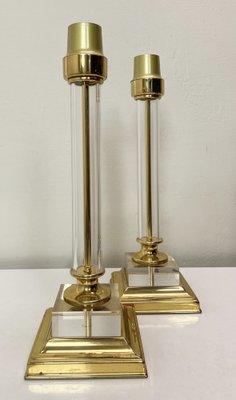 Brass and Acrylic Table Lamps, 1970s, Set of 2-WZZ-1719383