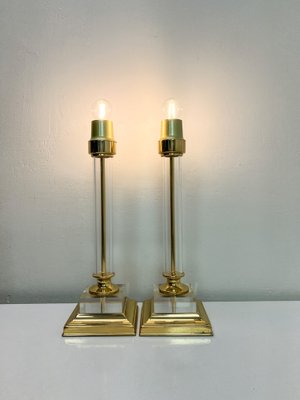 Brass and Acrylic Table Lamps, 1970s, Set of 2-WZZ-1719383