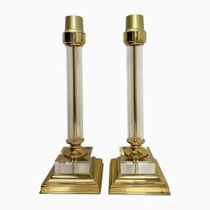 Brass and Acrylic Table Lamps, 1970s, Set of 2-WZZ-1719383