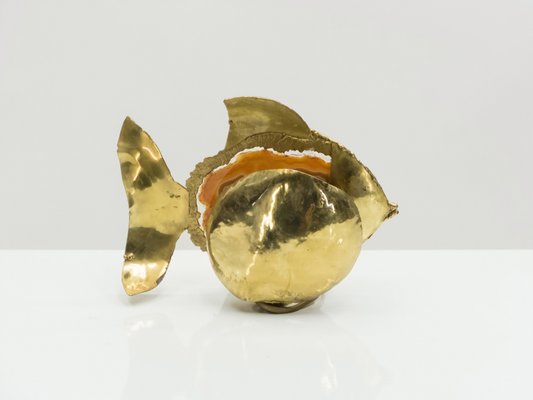 Brass and Agate Stone Fish Table Lamp by Jacques Duval-Brasseur, 1970s-YJA-985432