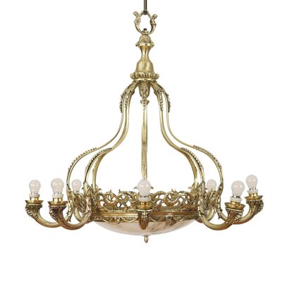 Brass and Alabaster Chandelier, 1940s-TBU-2038046