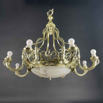 Brass and Alabaster Chandelier, 1940s-TBU-2038046