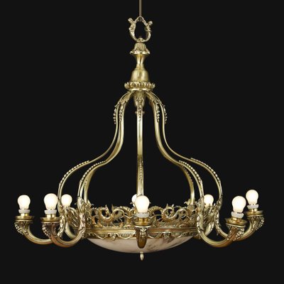 Brass and Alabaster Chandelier, 1940s-TBU-2038046