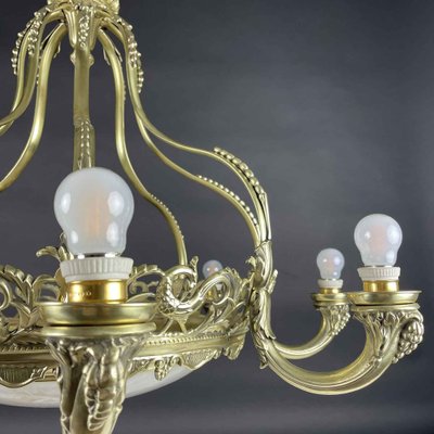 Brass and Alabaster Chandelier, 1940s-TBU-2038046