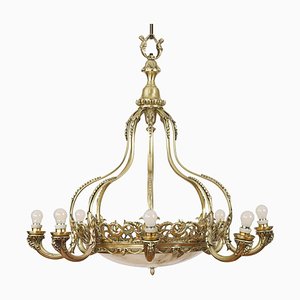 Brass and Alabaster Chandelier, 1940s-TBU-2038046