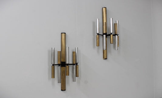 Brass and Aluminun Tubes Sconces from Stilnovo, 1950s, Set of 2