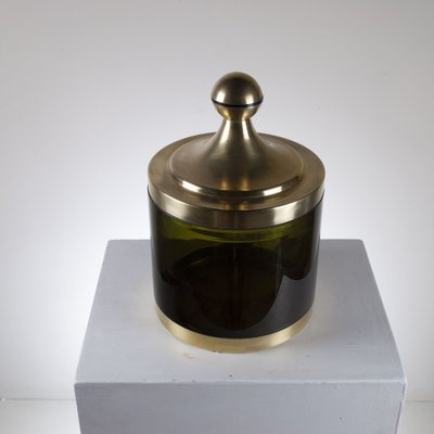 Brass and Amber Acrylic Glass Ice Container with Internal Glass Container, 1960s-JQO-1219524